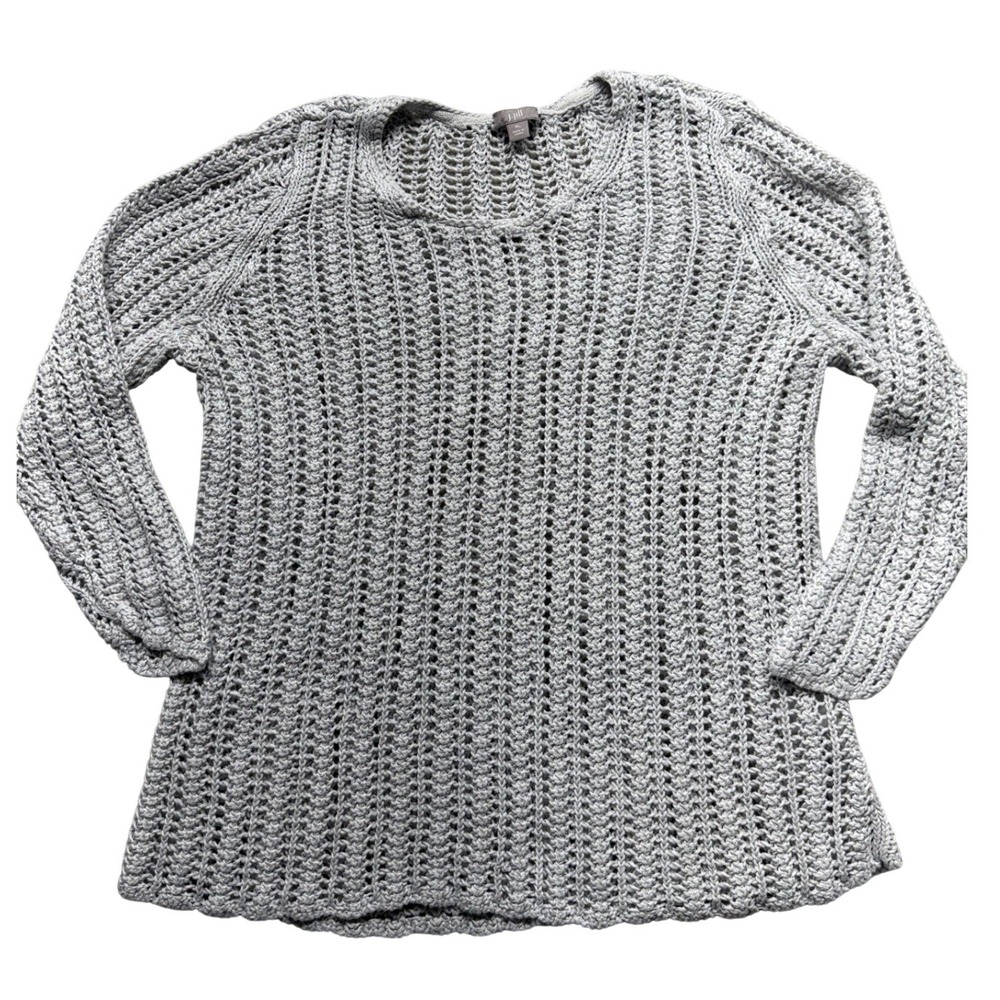 J Jill‎ Gray Knit Open Weave Crew Neck Long Sleeve Sweater Women's XL